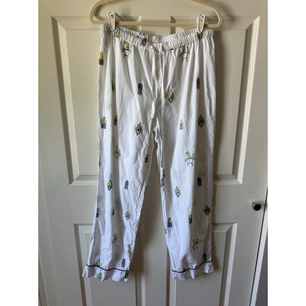 Printfresh Embroidered Succulent House Plants Pajama Pants M 100% Organic Cotton